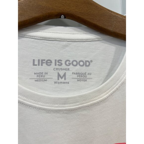 Life Is Good Jeep Crusher Tee Womens Medium Crew Cloud White Graphic T Shirt NEW - Picture 4 of 7